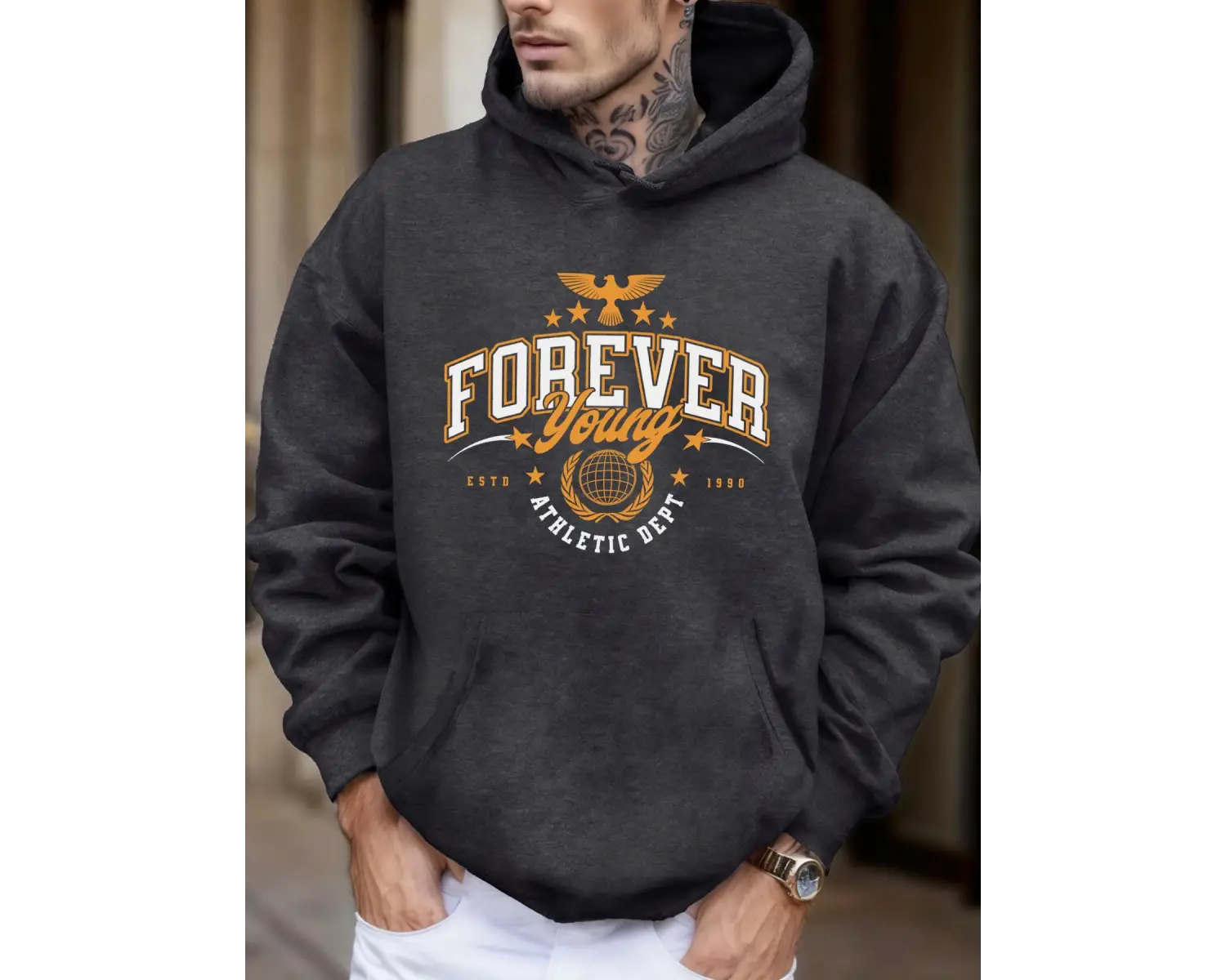 Forever Young Athletic Dept 1990 Baskılı Erkek Yeni Sonbahar Tüm Maçlara Uygun Tişörtler Soka