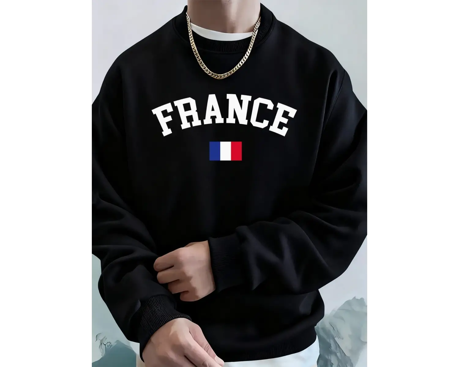 Fransa Bayrağı Baskı Erkek Kapüşonlular Sonbahar Büyük Boy Tişörtü Hip Hop Bisiklet Yaka Pola