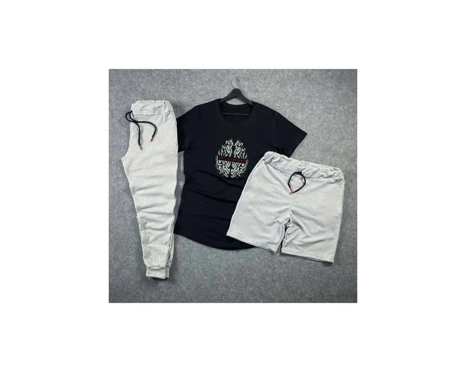 Free Your Mind Beyin Baskılı Unisex Yazlık Şort - Normal Kalıp Tişört - Eşofman Altı