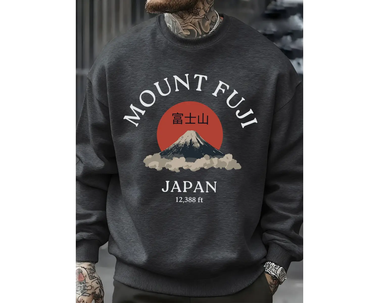 Fuji Dağı Japonya Baskılar Erkekler Kazak Sonbahar Bisiklet Yaka Kazak Hip Hop Moda Üstleri P