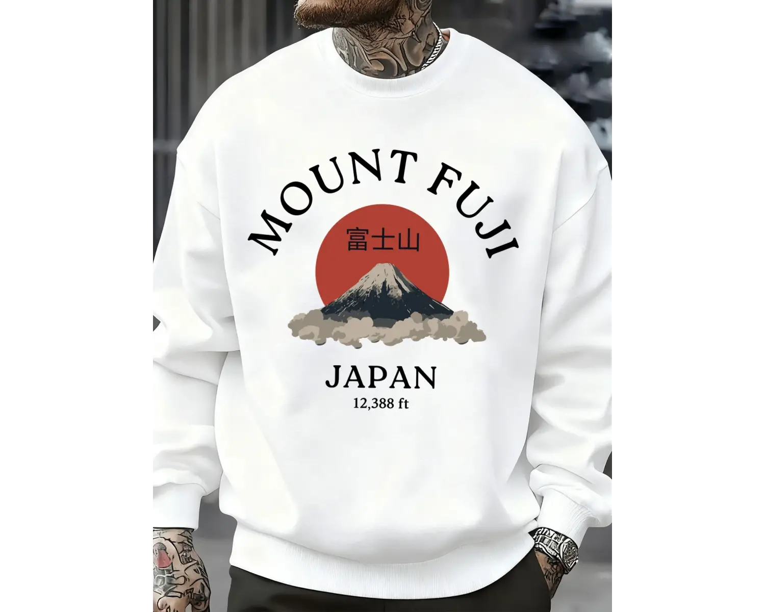 Fuji Dağı Japonya Baskılar Erkekler Kazak Sonbahar Bisiklet Yaka Kazak Hip Hop Moda Üstleri P