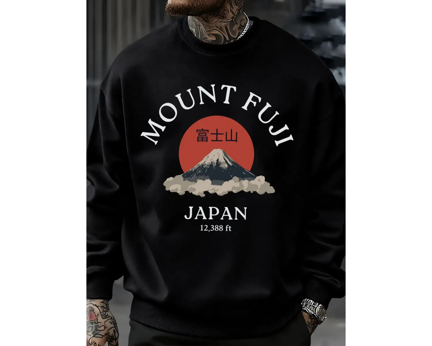 Fuji Dağı Japonya Baskılar Erkekler Kazak Sonbahar Bisiklet Yaka Kazak Hip Hop Moda Üstleri P