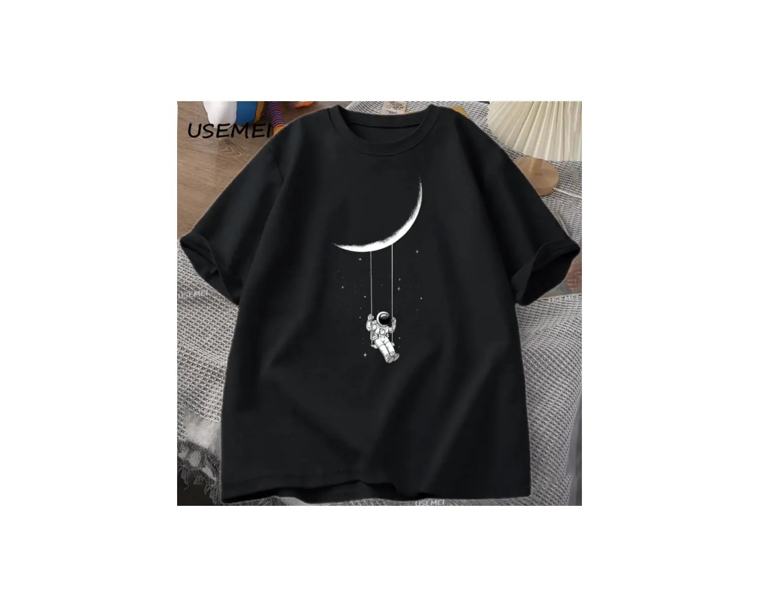 Funny Moon Swing T Shirt Men Women Astronaut Tshirt Cotton Short Sleeve Loose T-shirt Casual 3058