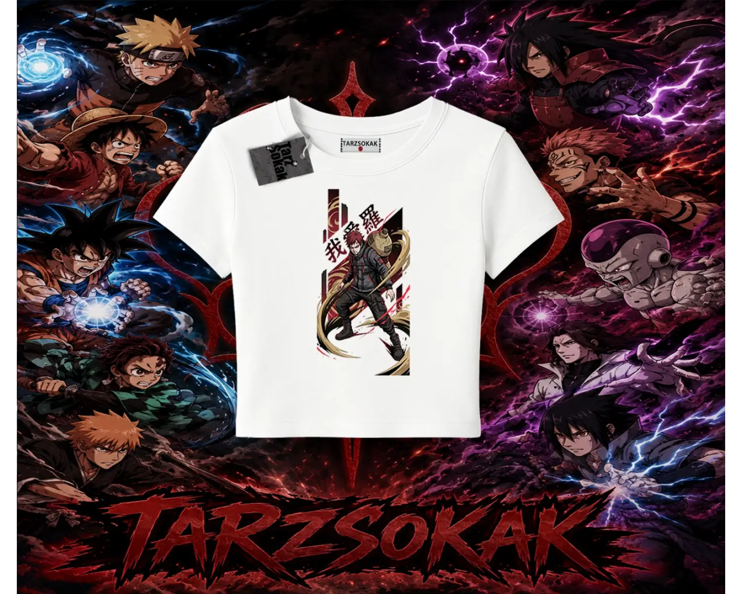 Gaara Naruto Anime Karakteri Kadın Baby Tee Beyaz