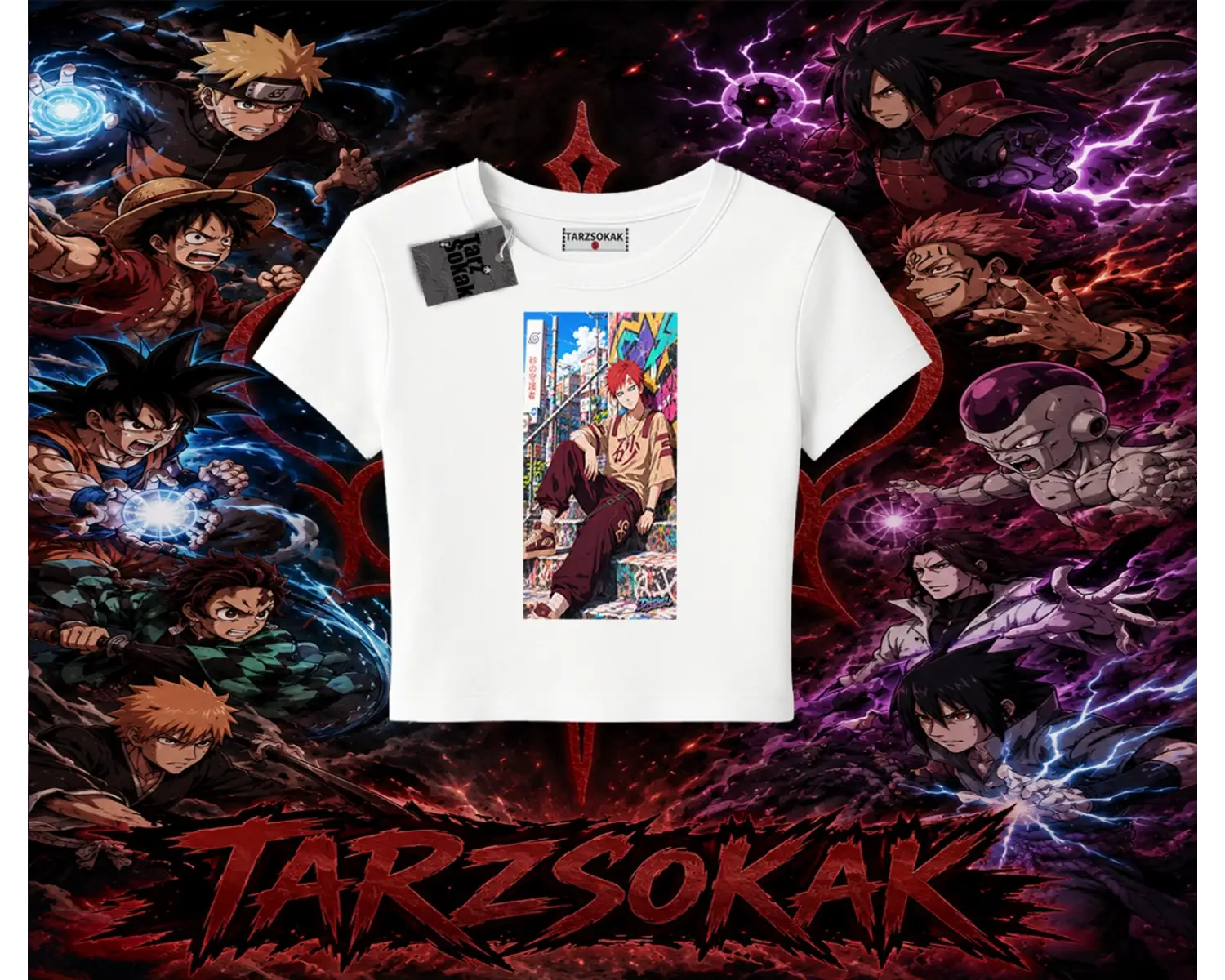 Gaara Naruto Anime Karakteri Kadın Baby Tee Beyaz