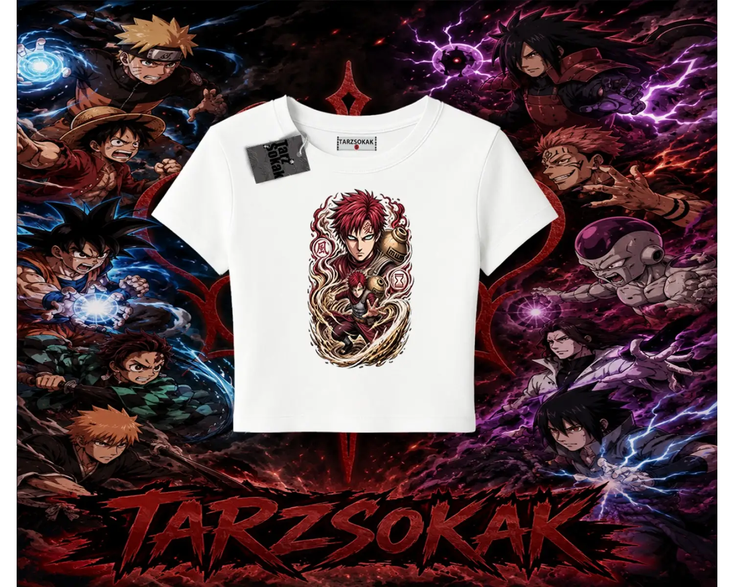 Gaara Naruto Anime Karakteri Kadın Baby Tee Beyaz