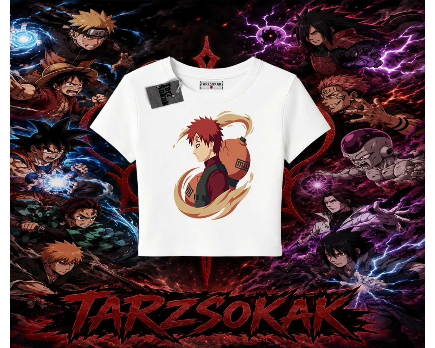 Gaara Naruto Anime Karakteri Kadın Baby Tee Beyaz