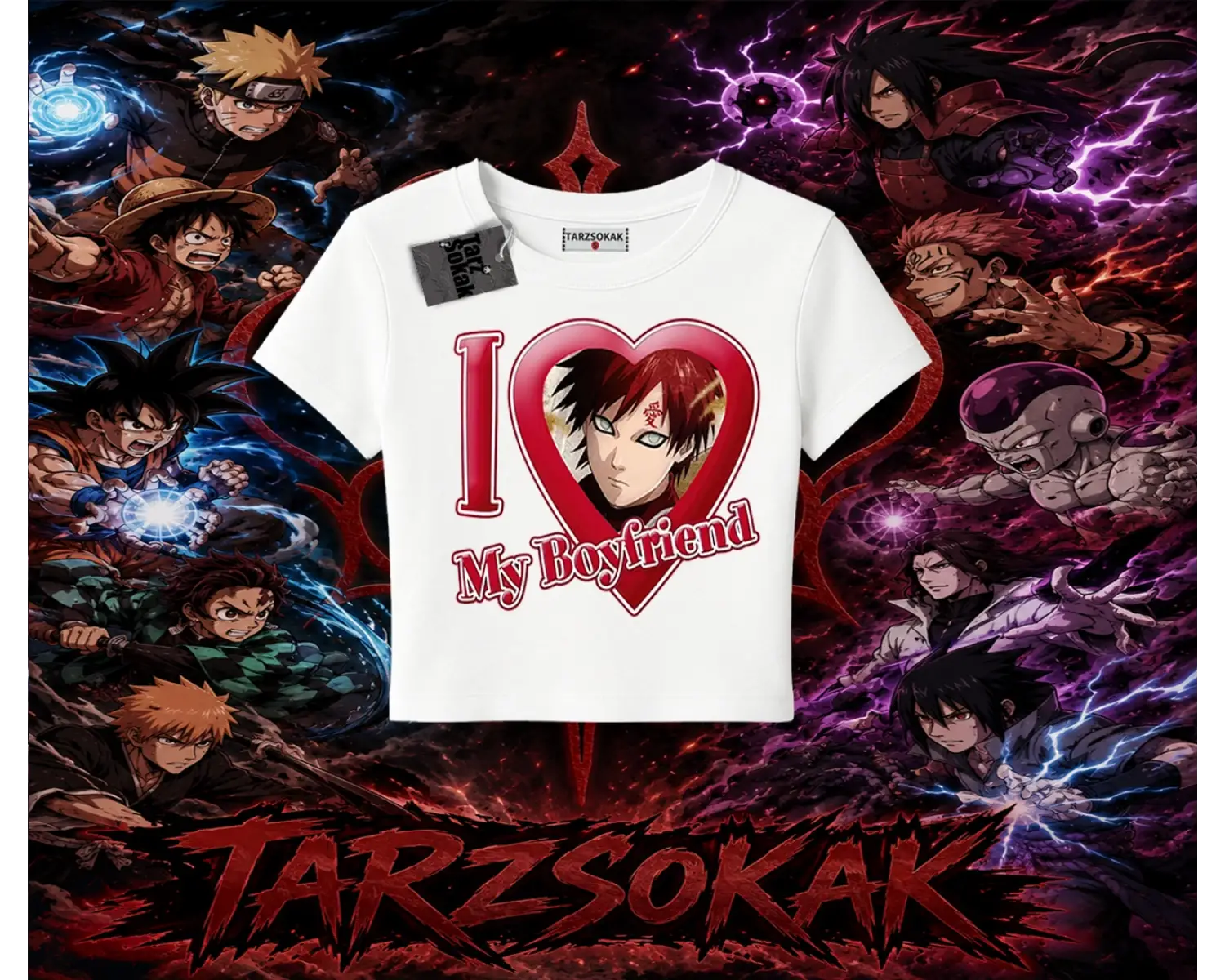 Gaara Naruto Anime Karakteri Kadın Baby Tee Beyaz
