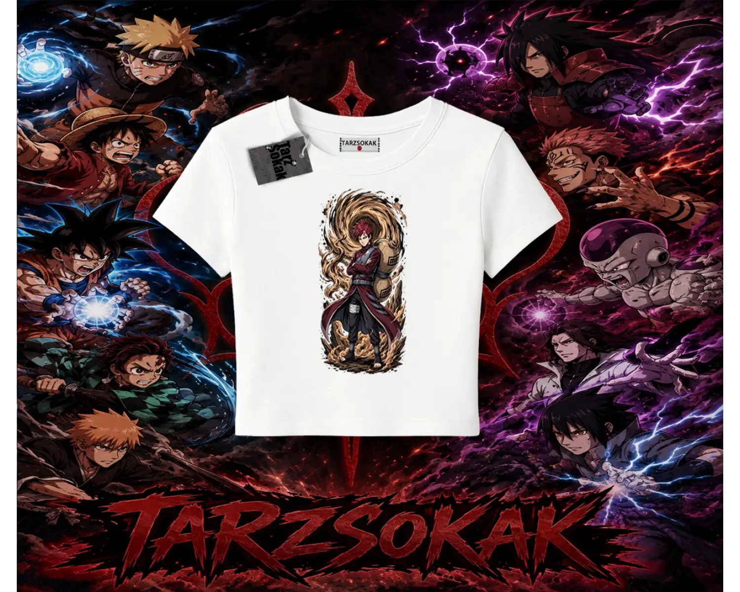 Gaara Naruto Anime Karakteri Kadın Baby Tee Beyaz