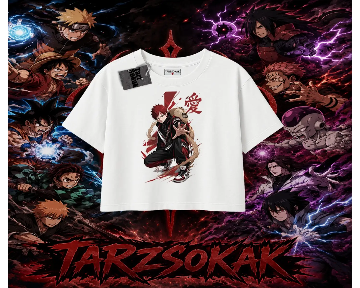 Gaara Naruto Anime Karakteri Kadın Crop Tişört Beyaz