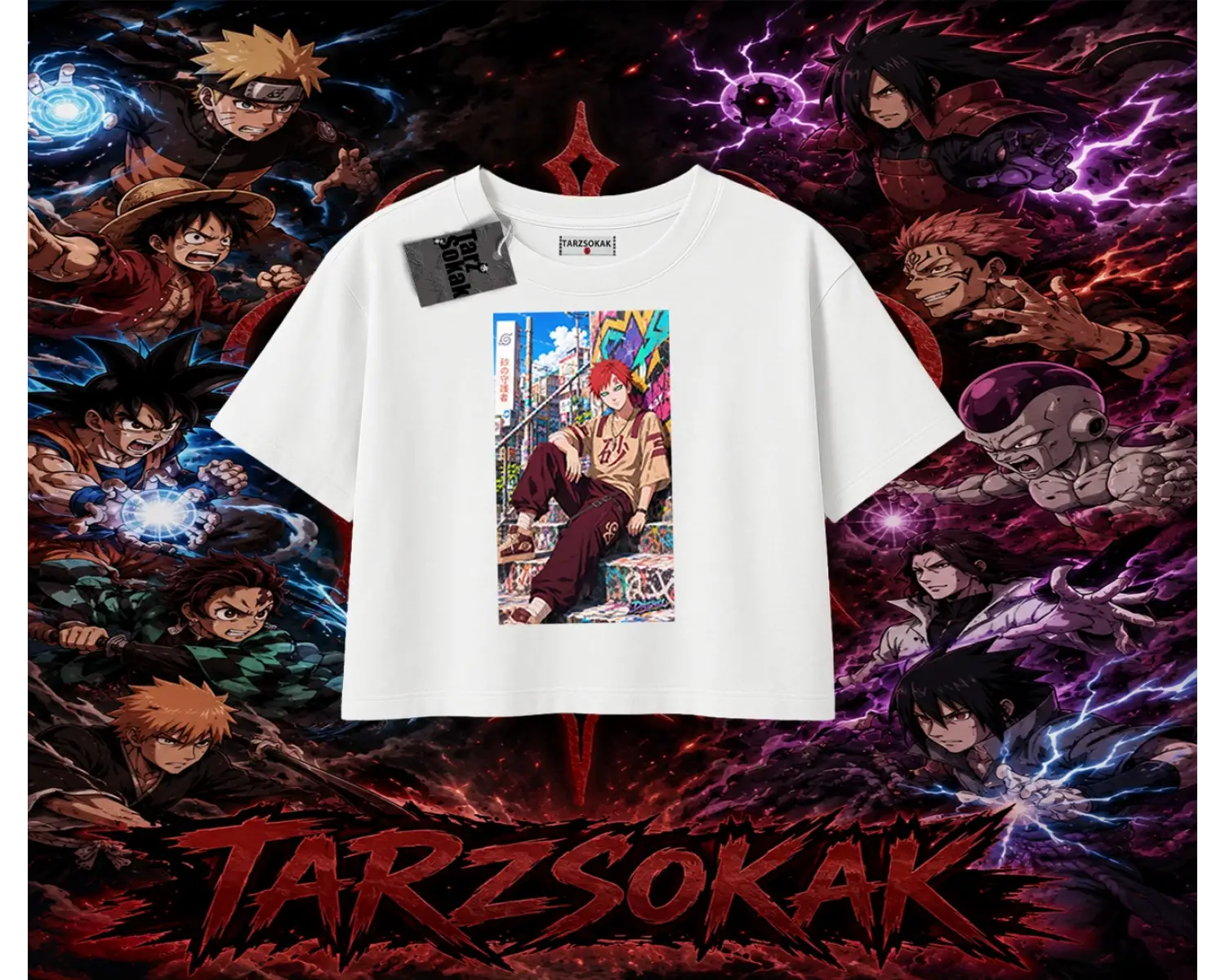 Gaara Naruto Anime Karakteri Kadın Crop Tişört Beyaz