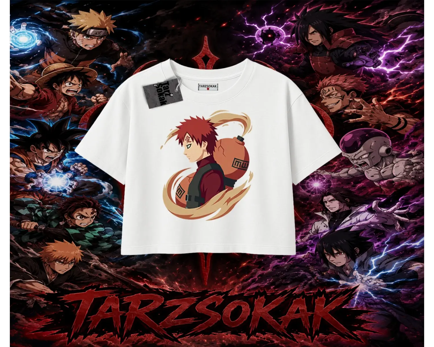 Gaara Naruto Anime Karakteri Kadın Crop Tişört Beyaz