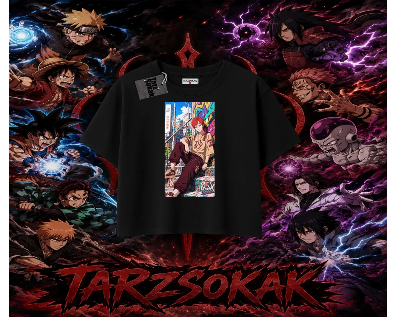 Gaara Naruto Anime Karakteri Kadın Crop Tişört Beyaz