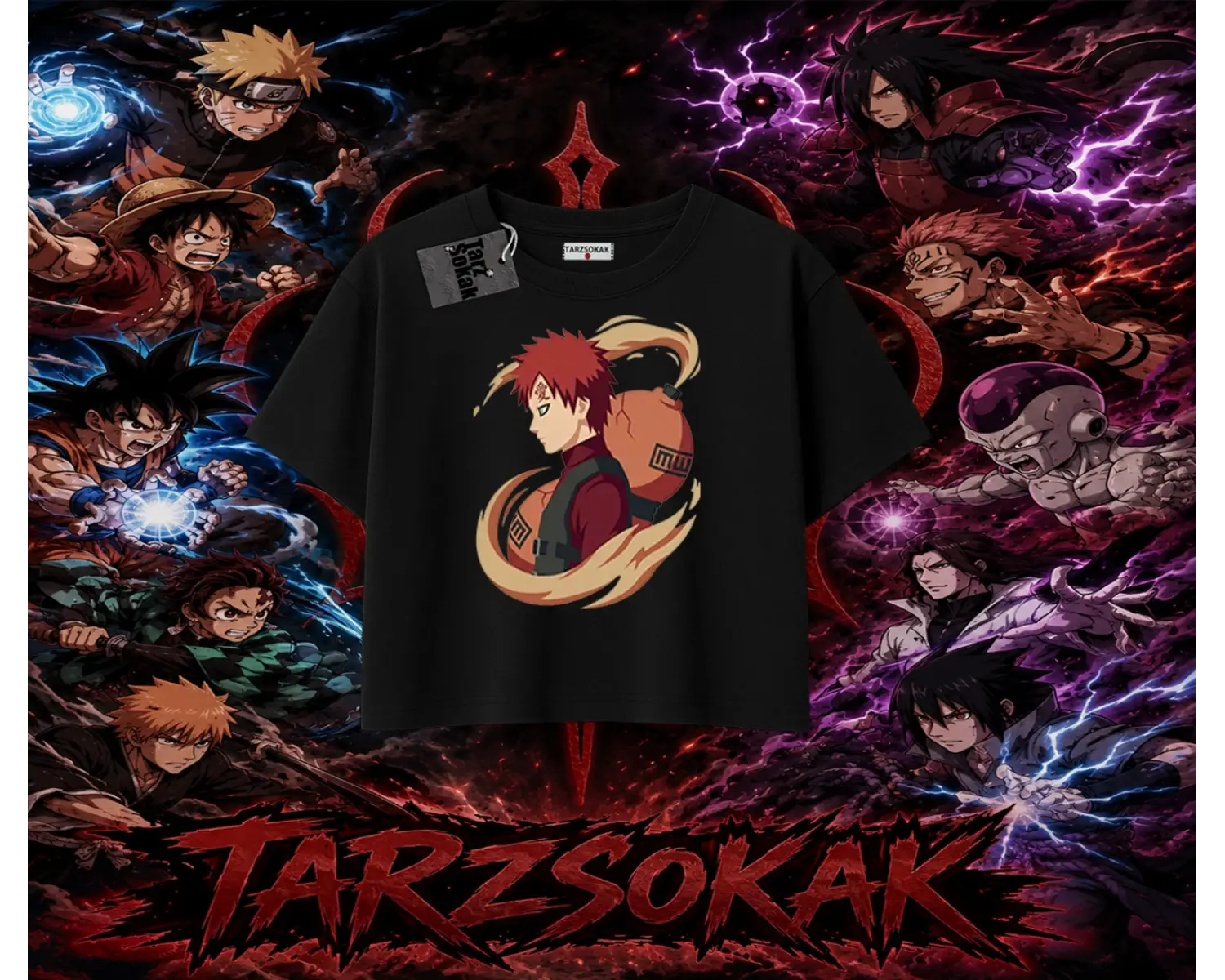 Gaara Naruto Anime Karakteri Kadın Crop Tişört Beyaz