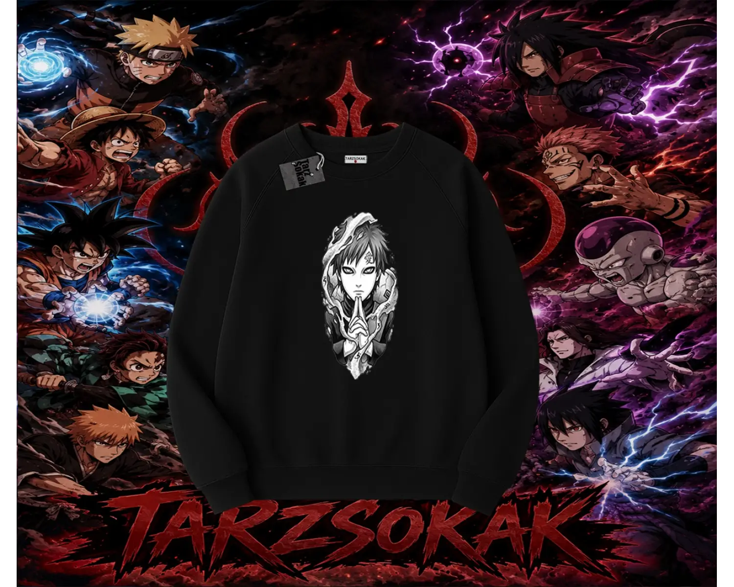 Gaara Naruto Anime Karakteri Oversize Unisex Bisiklet Yaka Sweatshirt Beyaz
