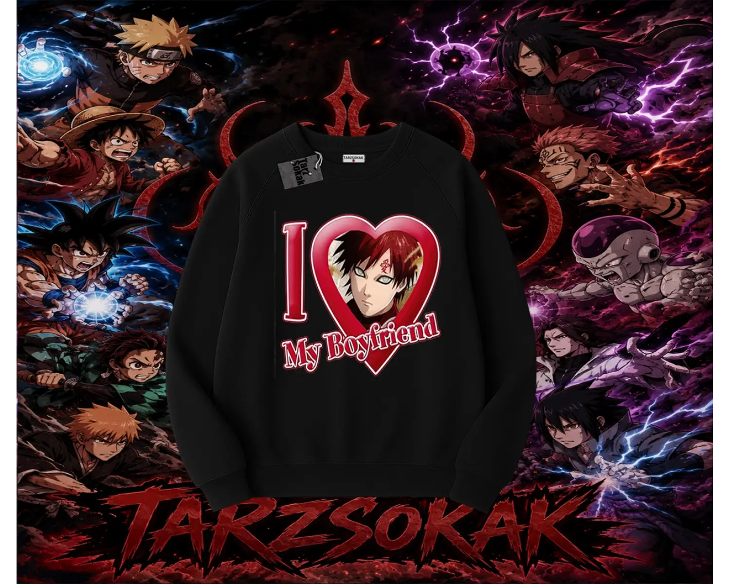 Gaara Naruto Anime Karakteri Oversize Unisex Bisiklet Yaka Sweatshirt Beyaz