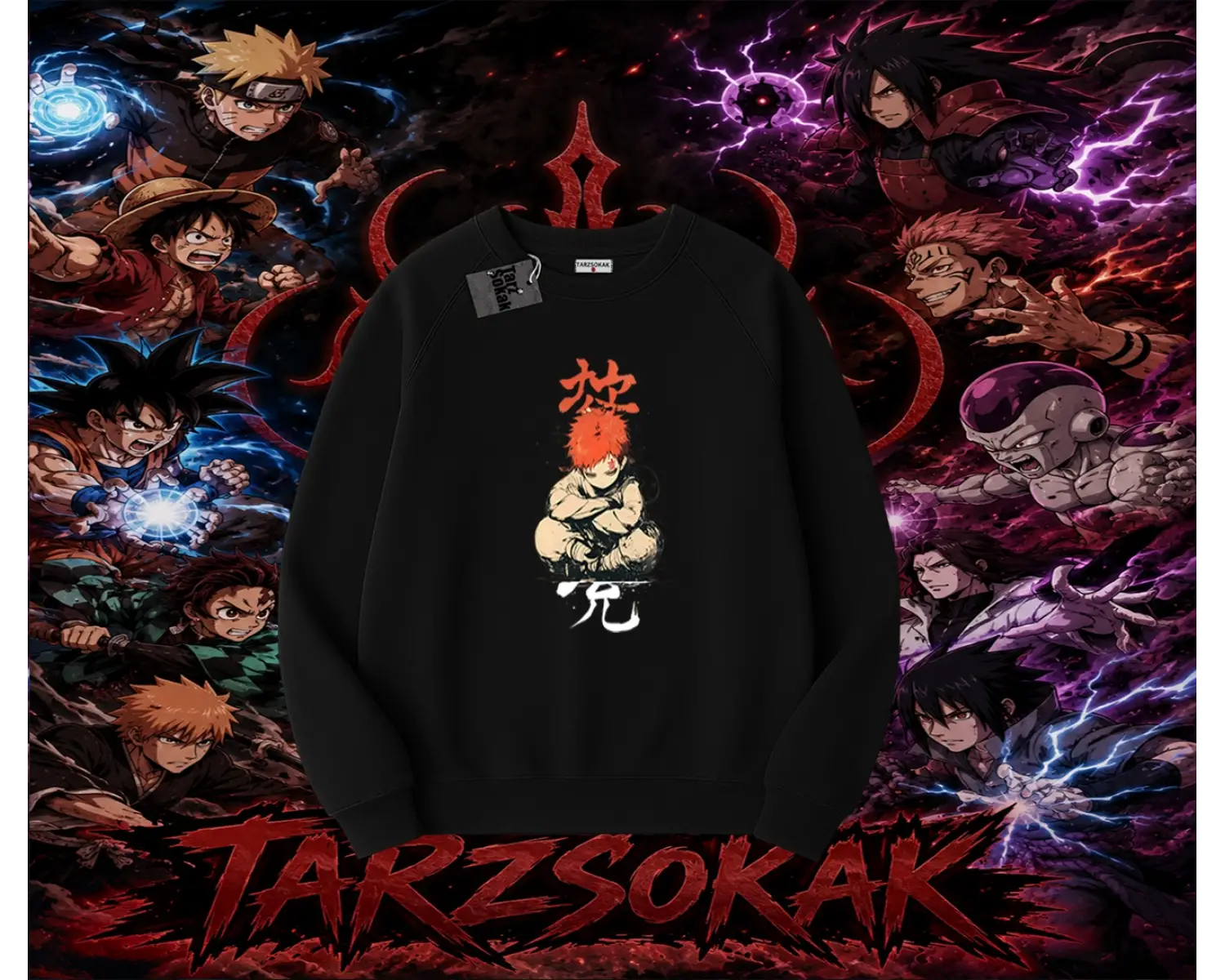 Gaara Naruto Anime Karakteri Oversize Unisex Bisiklet Yaka Sweatshirt Beyaz