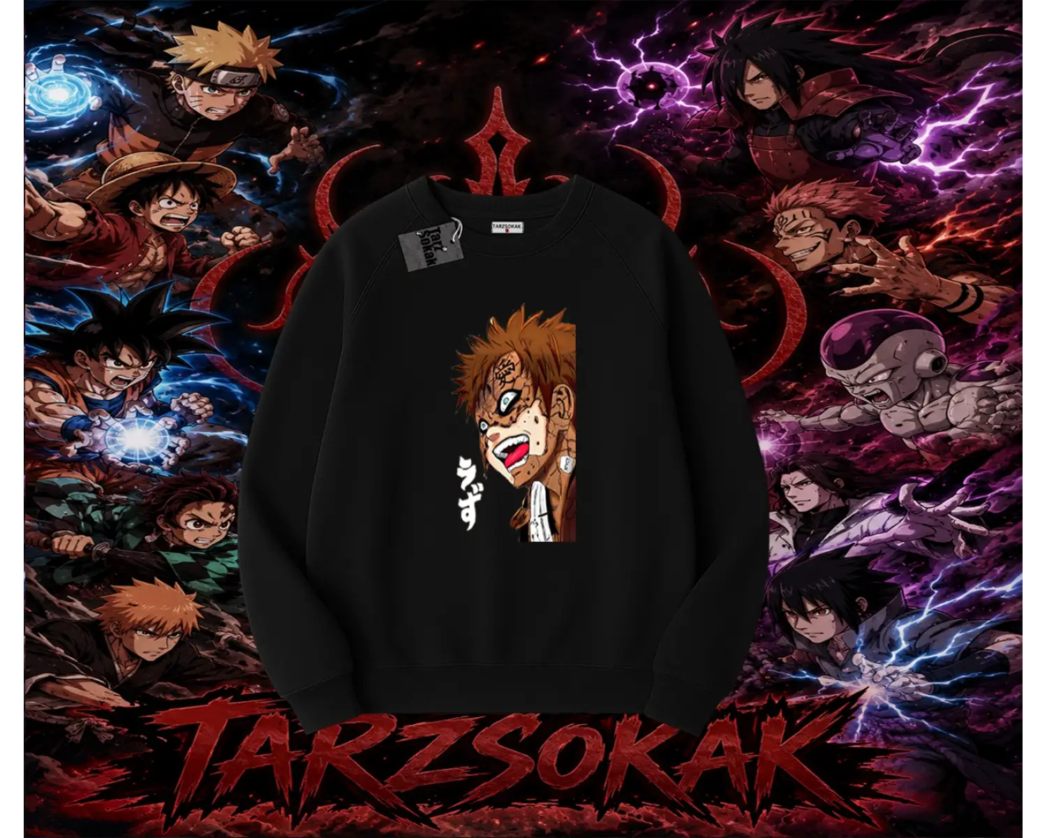 Gaara Naruto Anime Karakteri Oversize Unisex Bisiklet Yaka Sweatshirt Beyaz