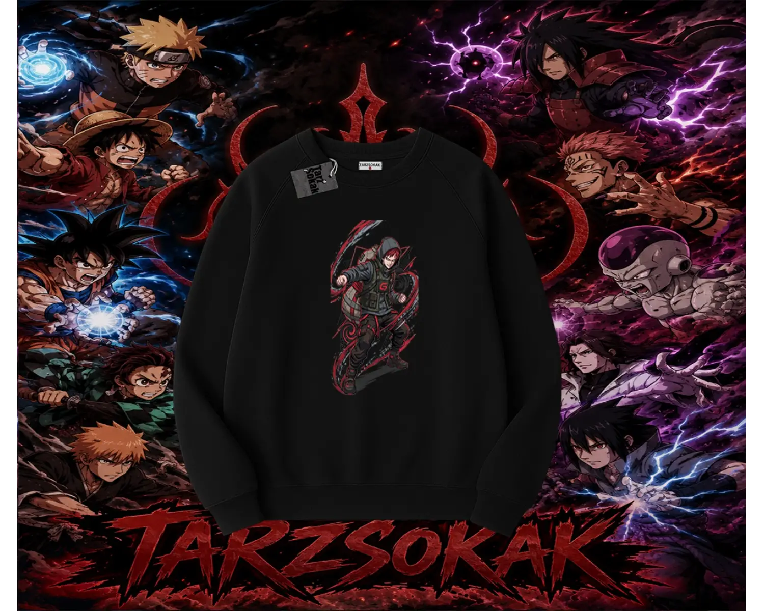 Gaara Naruto Anime Karakteri Oversize Unisex Bisiklet Yaka Sweatshirt Beyaz