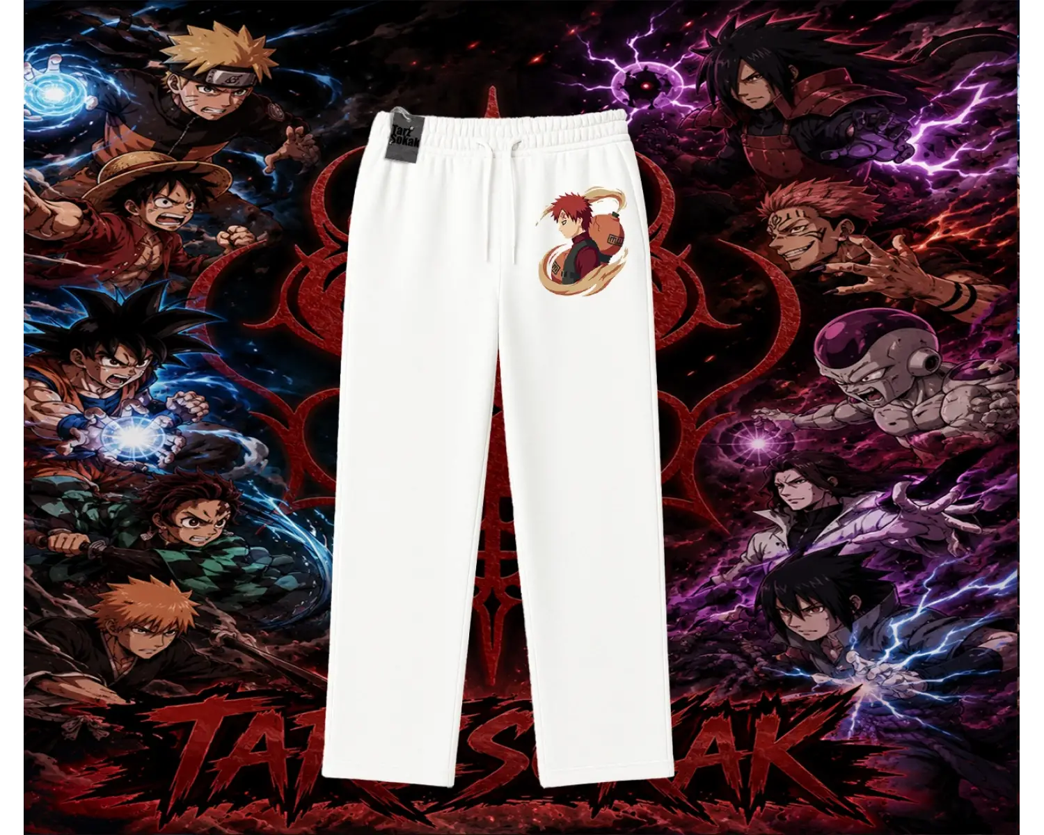Gaara Naruto Anime Karakteri Unisex Baggy Eşofman Altı Beyaz
