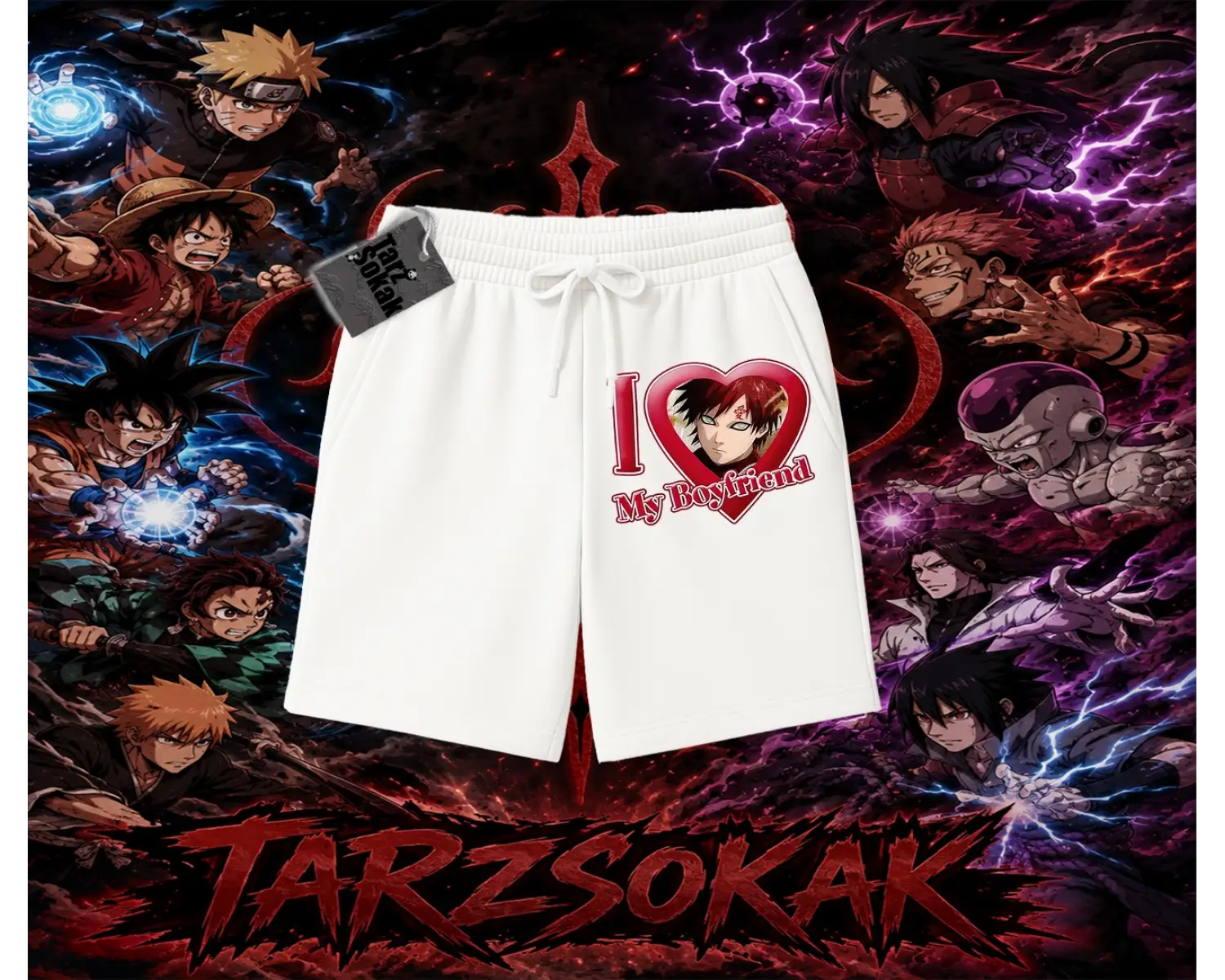 Gaara Naruto Anime Karakteri Unisex Şort Beyaz