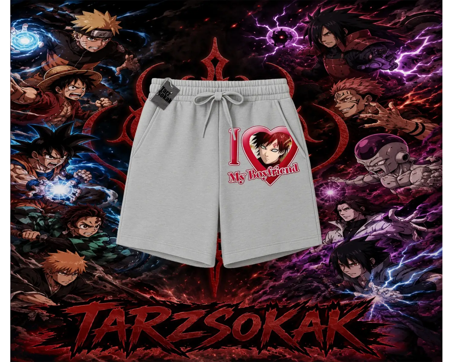 Gaara Naruto Anime Karakteri Unisex Şort Beyaz