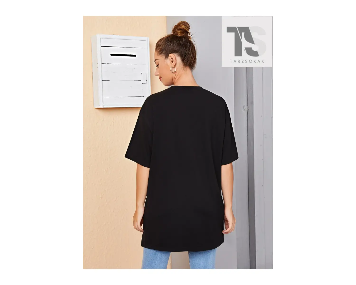 Galaksi Baskılı Düşük Omuzlu Uzun Kollu Tişört