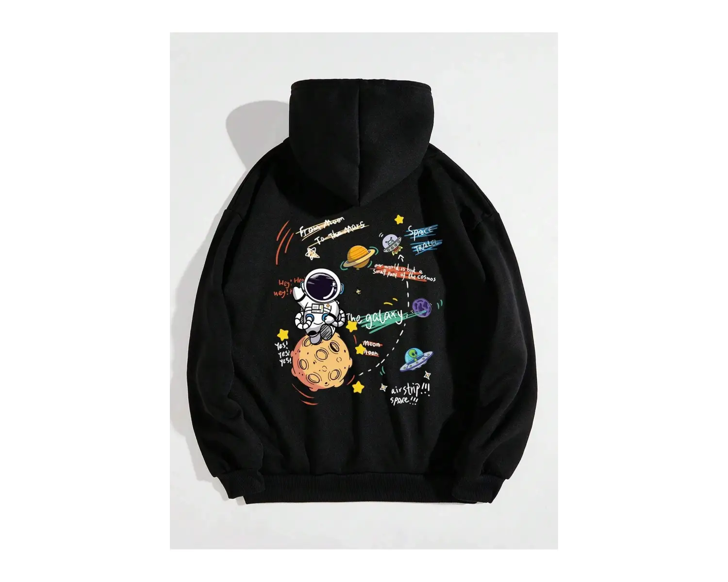 Galaxy Özel Baskılı Oversize Kapüşonlu Sweatshirt Siyah