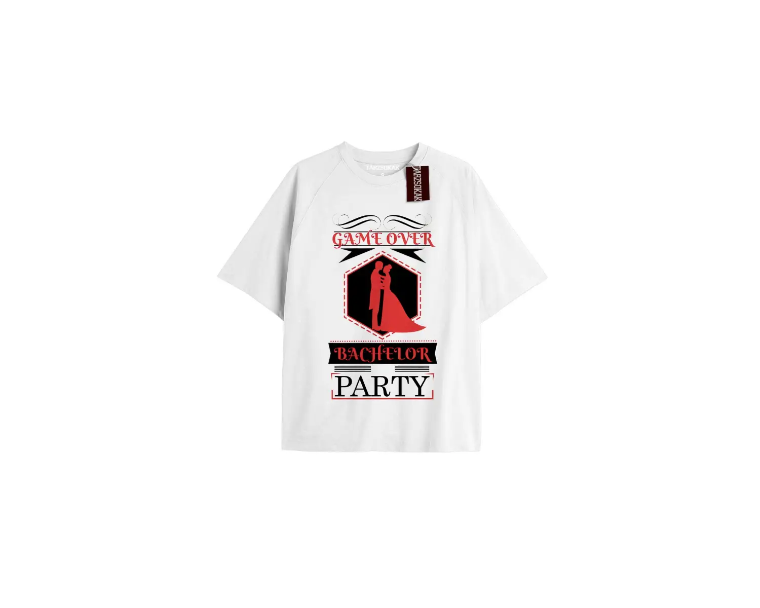 GAME OVWER BACHELOR PARTY Unisex Oversize Yazılı Tshirt BEYAZ