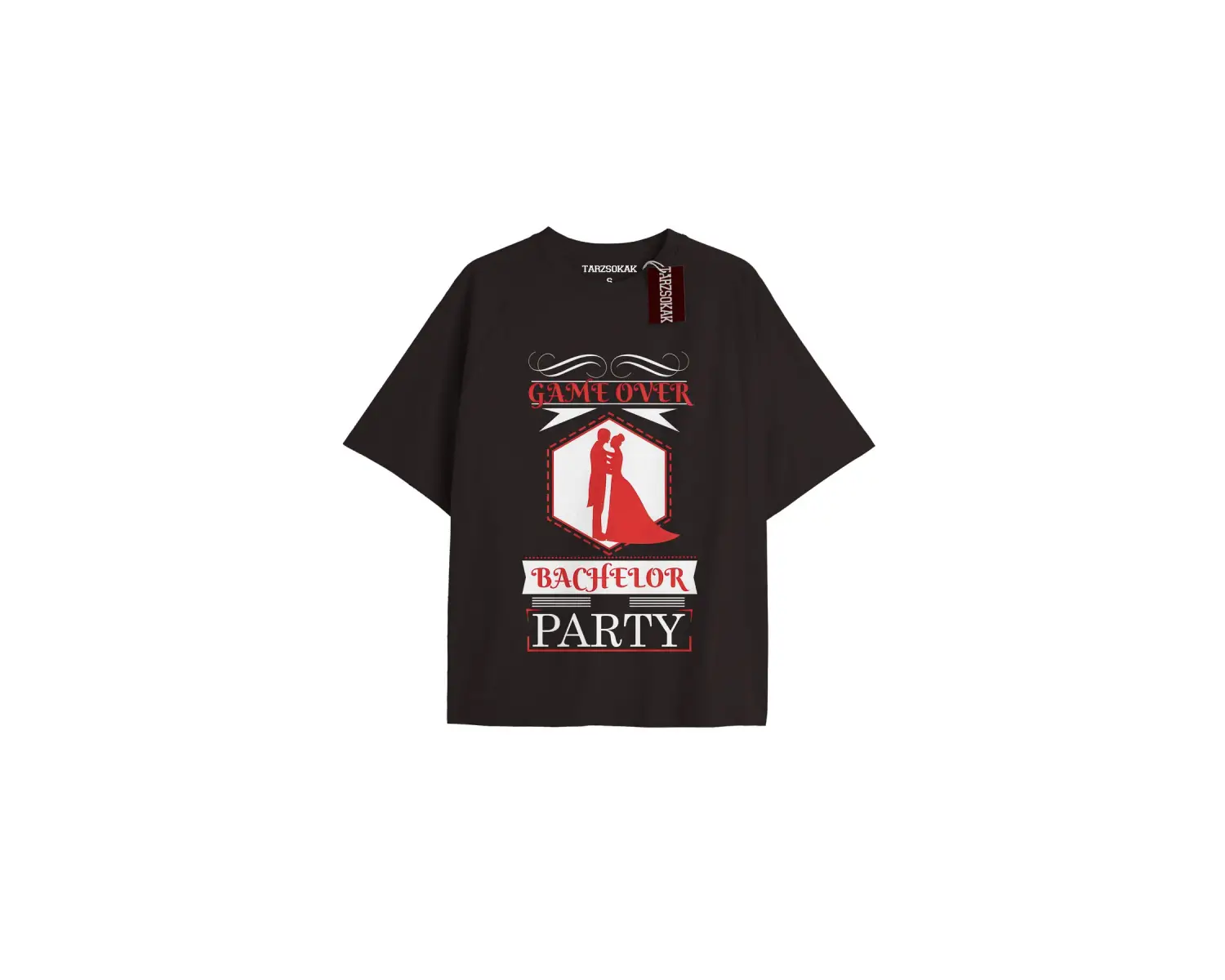 GAME OVWER BACHELOR PARTY Unisex Oversize Yazılı Tshirt SİYAH
