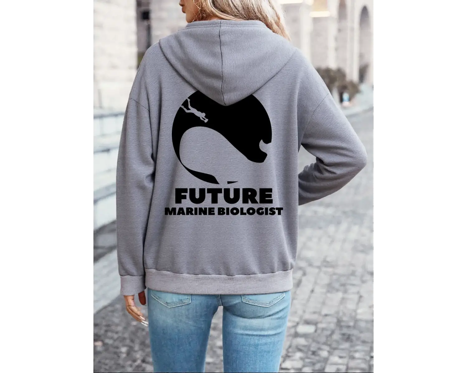 Geleceğin Deniz Biyoloğu Baskılı Kapüşonlu Üstler Kadın Rahat Gevşek Kazak Polar Sıcak Yumuşa