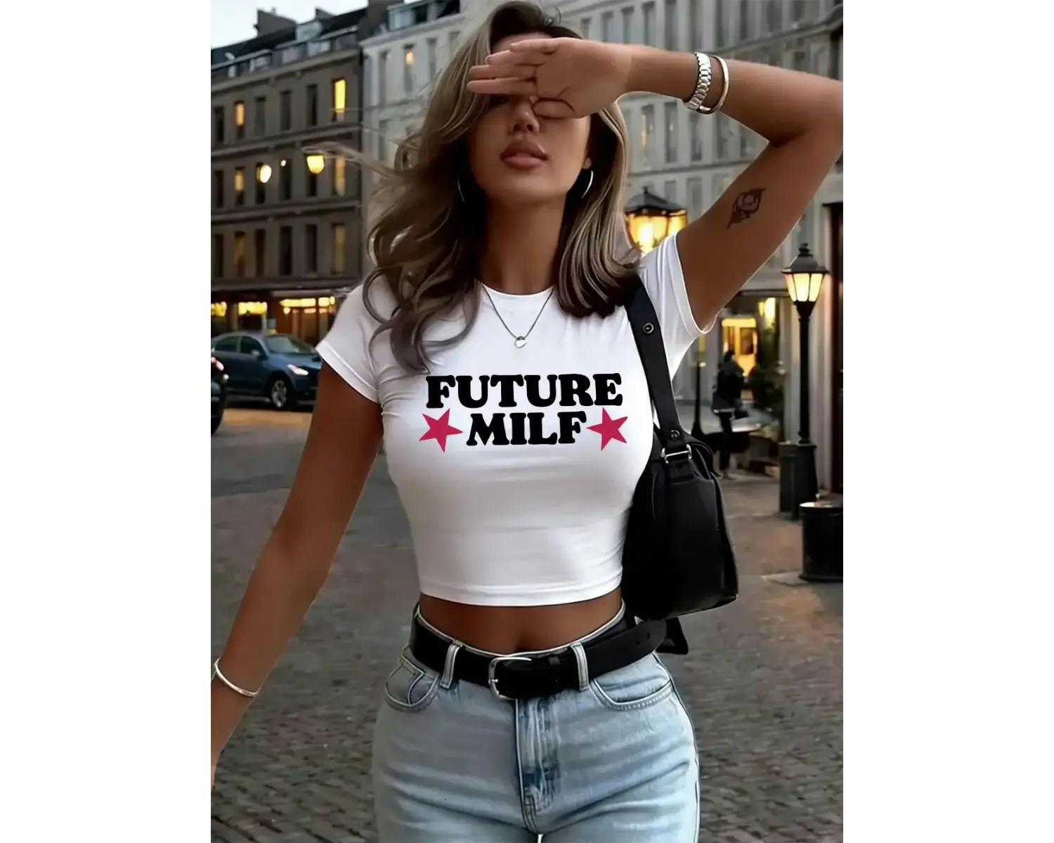 Gelecek Milf Mektup Baskı Bayan Babby TeeT-Shirt Yaz Yumuşak Yüksek Elastik Üstler Y2K İnce Sokak