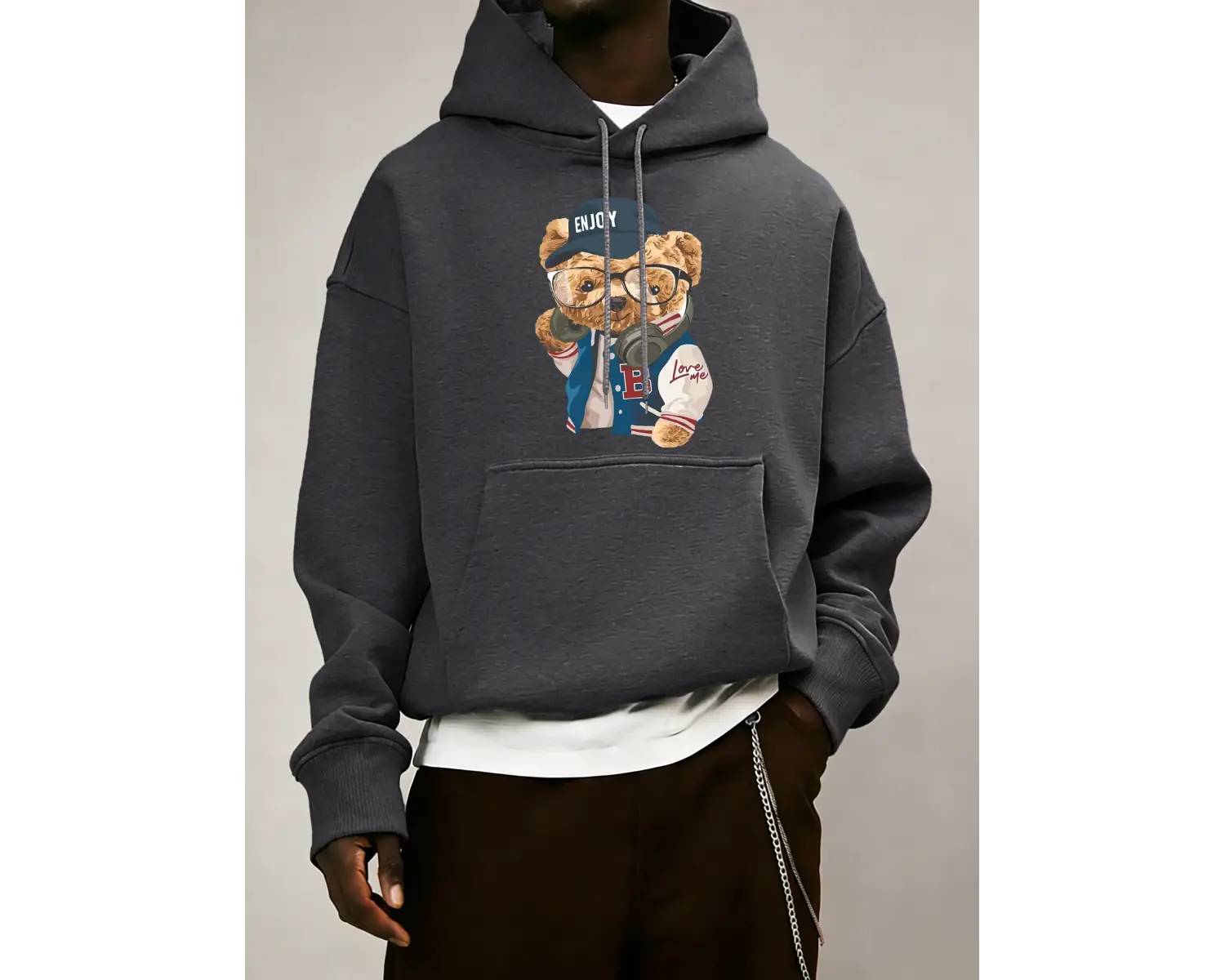 Gentleman Tech Control Teddy Bear Baskılı Erkek Cep Polar Uzun Kollu Sonbahar Renkli Spor Giy