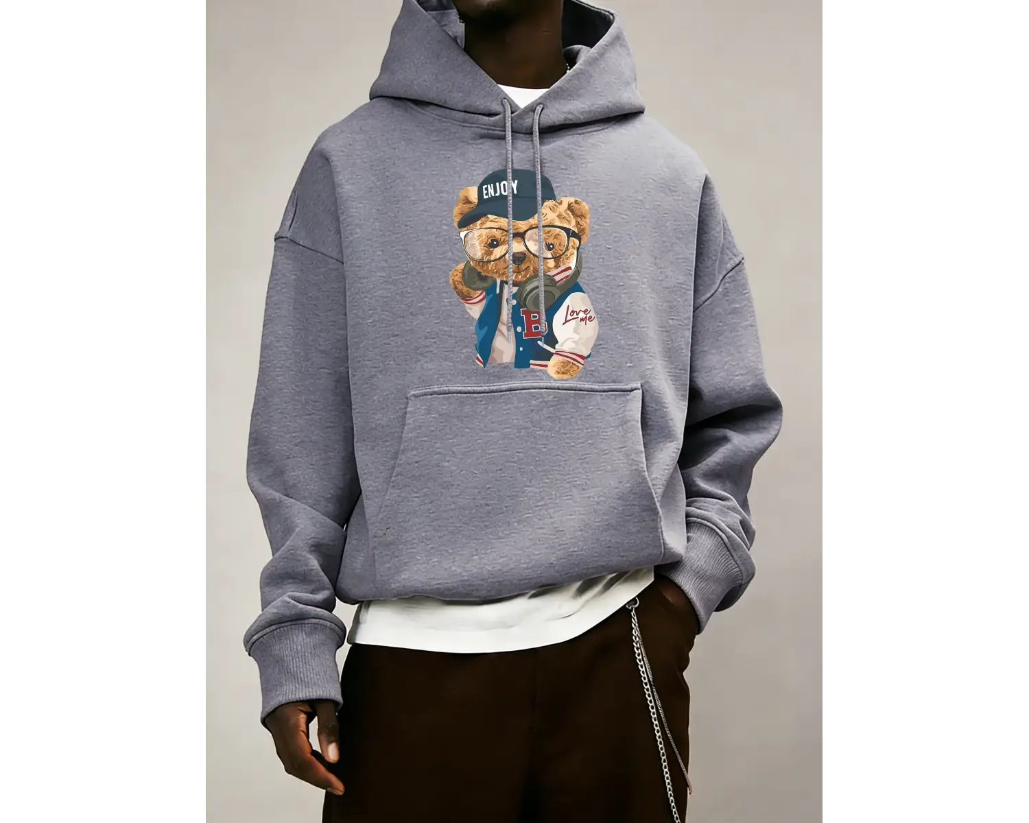 Gentleman Tech Control Teddy Bear Baskılı Erkek Cep Polar Uzun Kollu Sonbahar Renkli Spor Giy