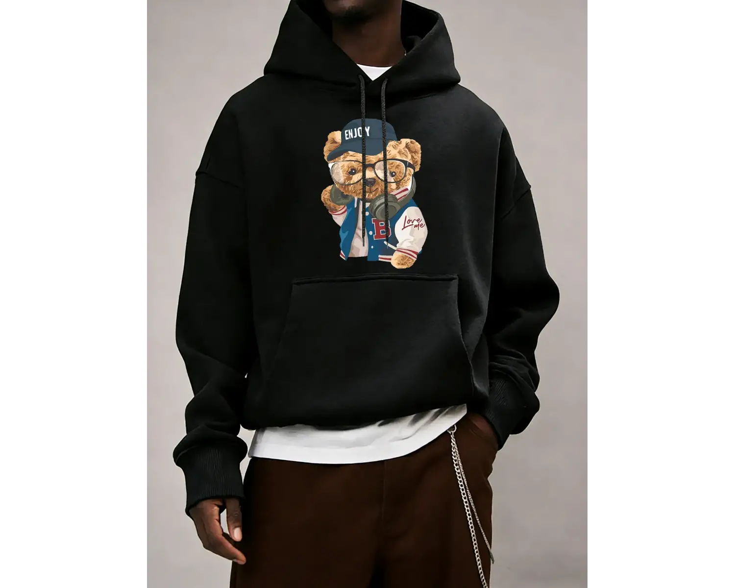 Gentleman Tech Control Teddy Bear Baskılı Erkek Cep Polar Uzun Kollu Sonbahar Renkli Spor Giy