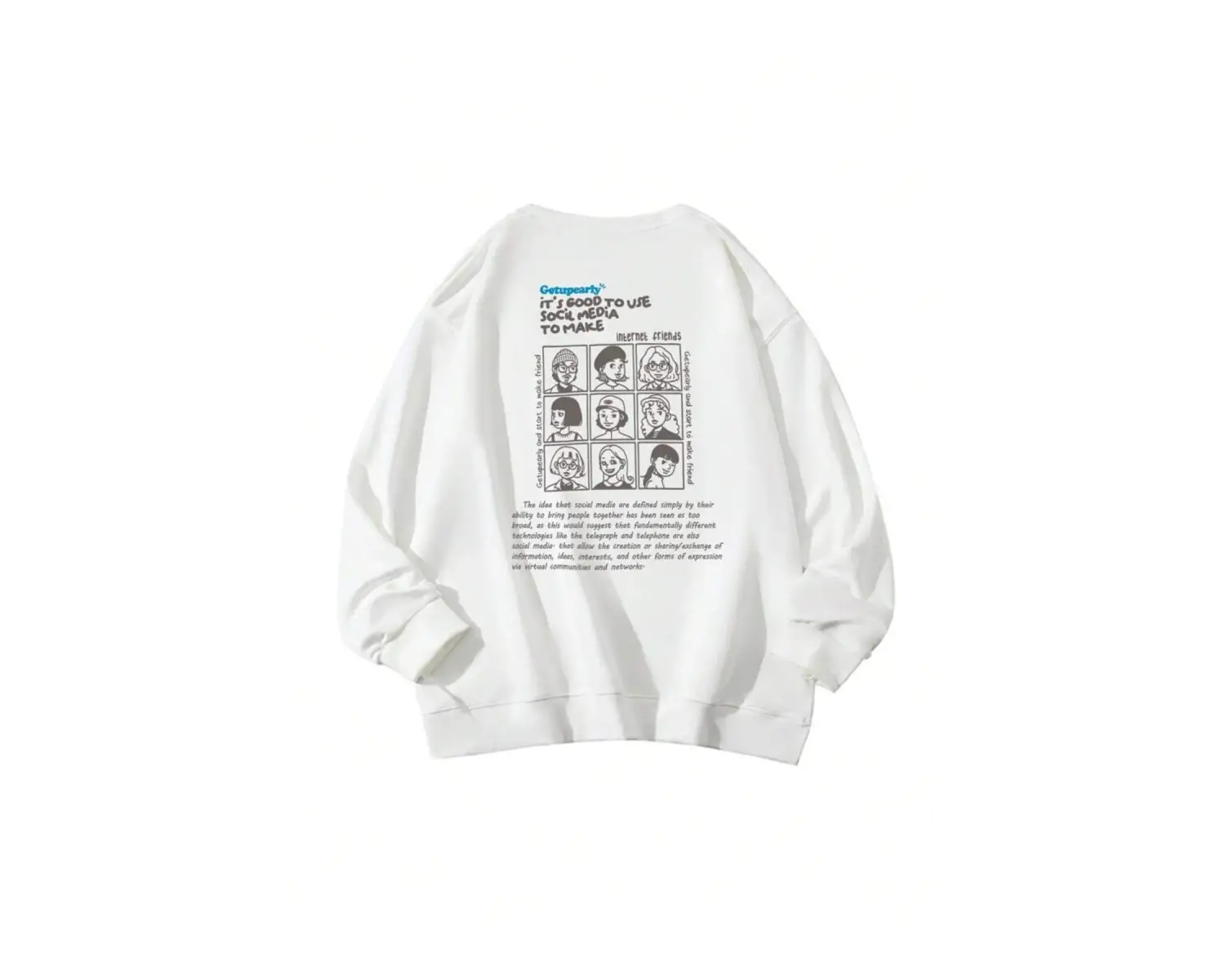 GETUPEARLY Özel Renkli Oversize Bisiklet Yaka Pamuklu Sweatshirt Beyaz