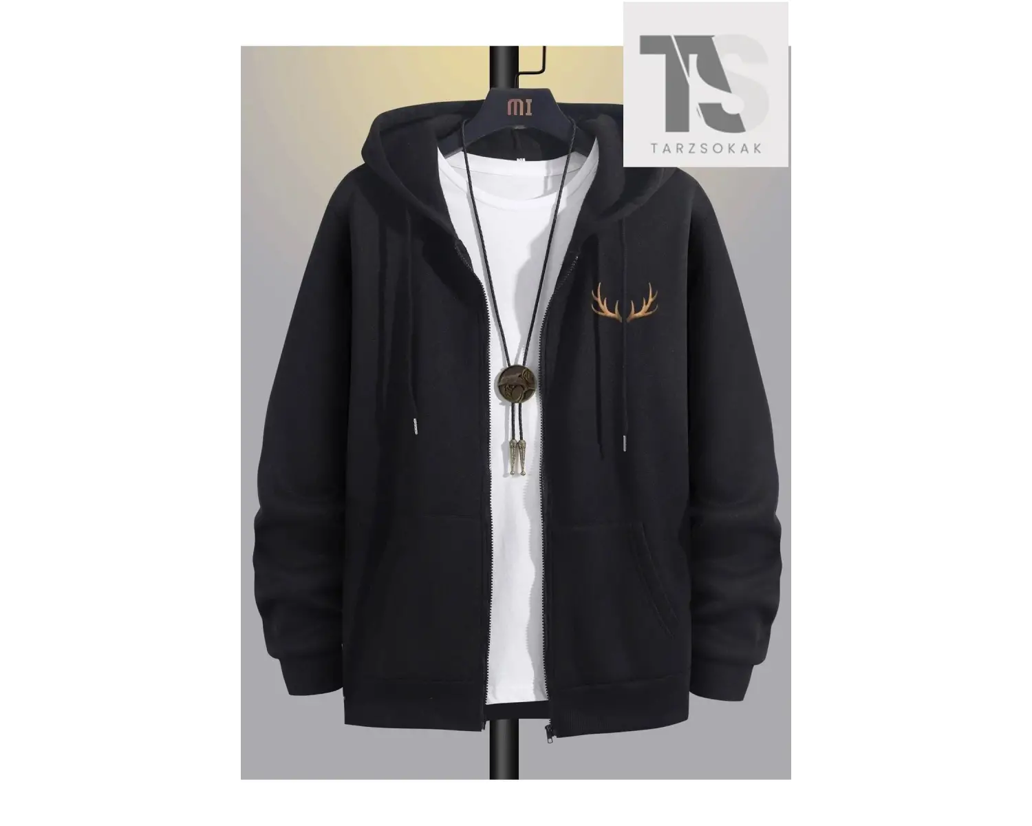 Geyik Boynuz Sweatshirt Fermuarlı Hırka