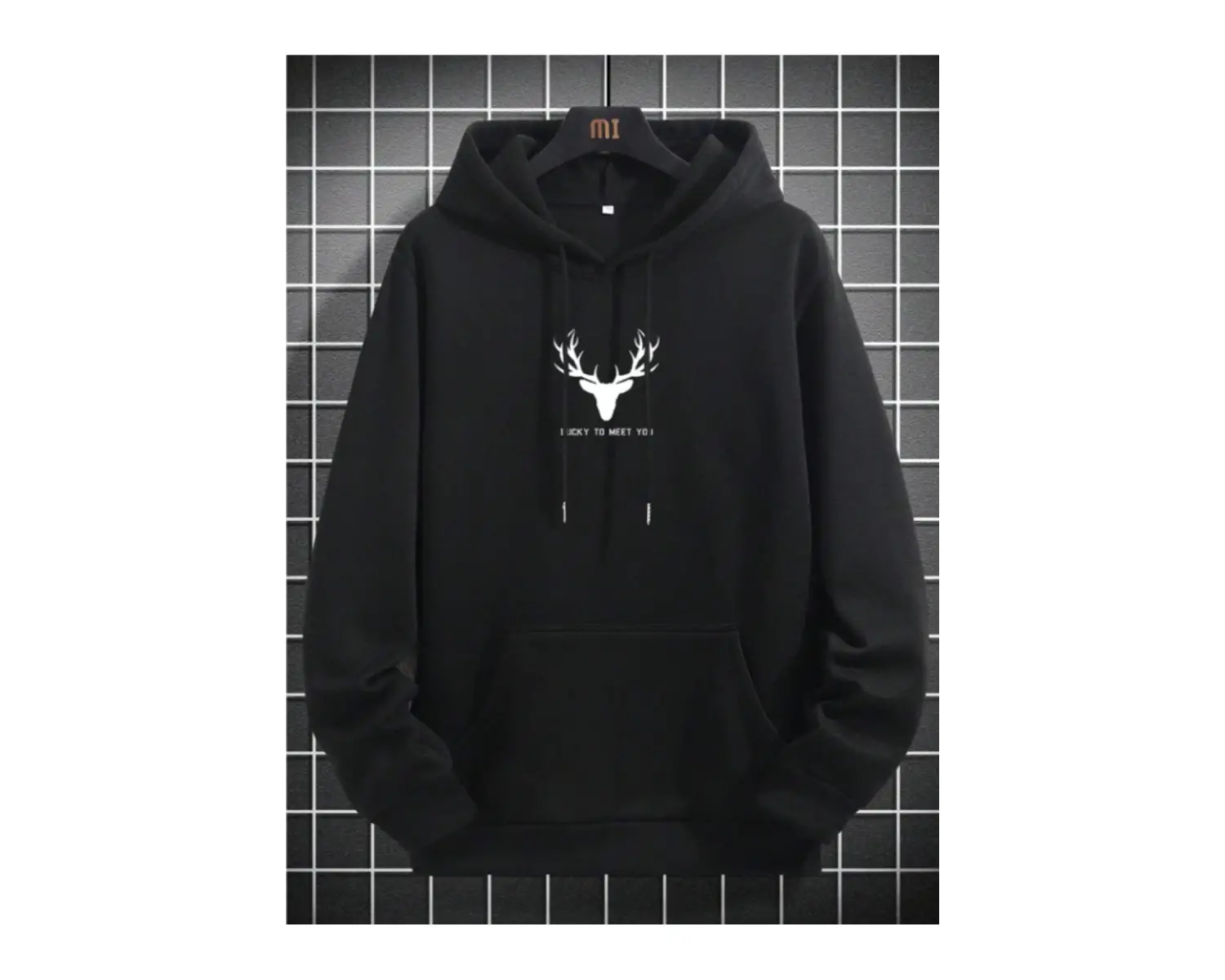 Geyik Renkli Oversize Kapüşonlu Sweatshirt Siyah