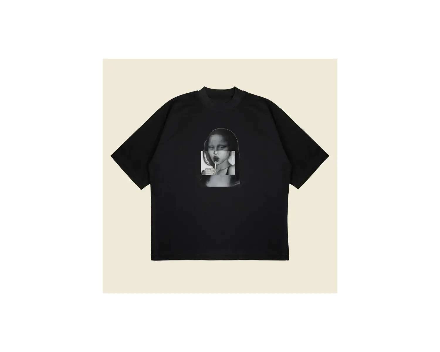 Glitch Lisa Baskılı Oversize Unisex Pamuklu Nefes Alan Kalın Kumaşlı