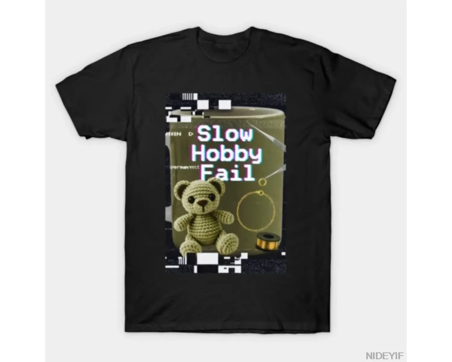 Glitch Mug Tasarımı “Slow Hobby Fail” ve Craft Chaos Kolaj Tişörtü Erkekler Kadınlar için %10