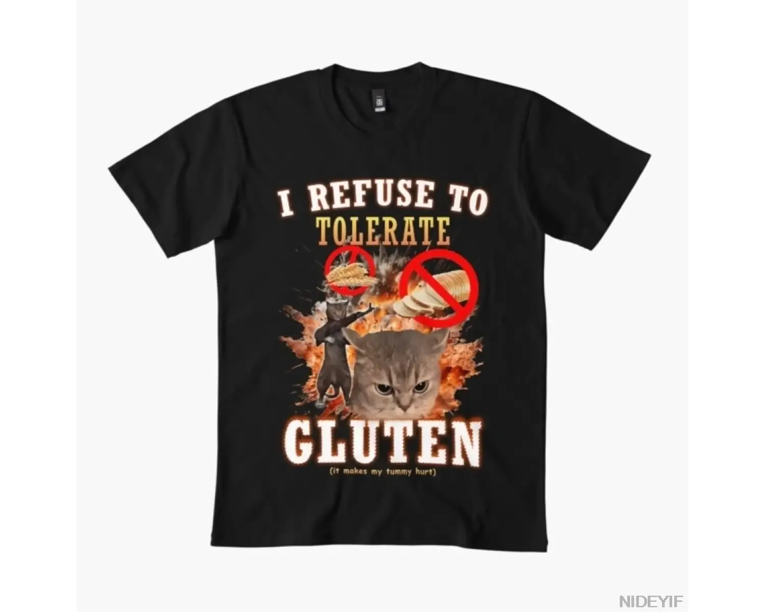 Gluteni Tolerasyon Etmeyi Reddetmek Komik Kedi Meme T-shirt Erkekler Kadınlar Için % 100% Pam