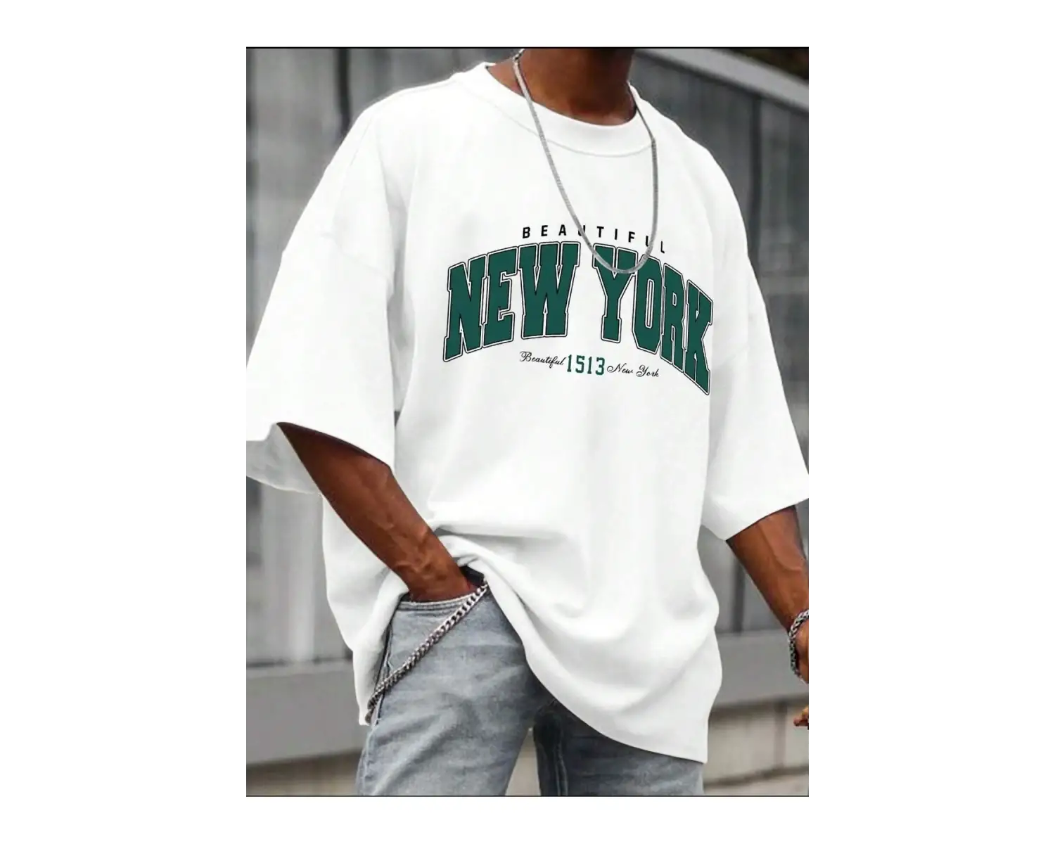 Göğüs Mega New York Baskılı Oversize Erkek T-Shirt