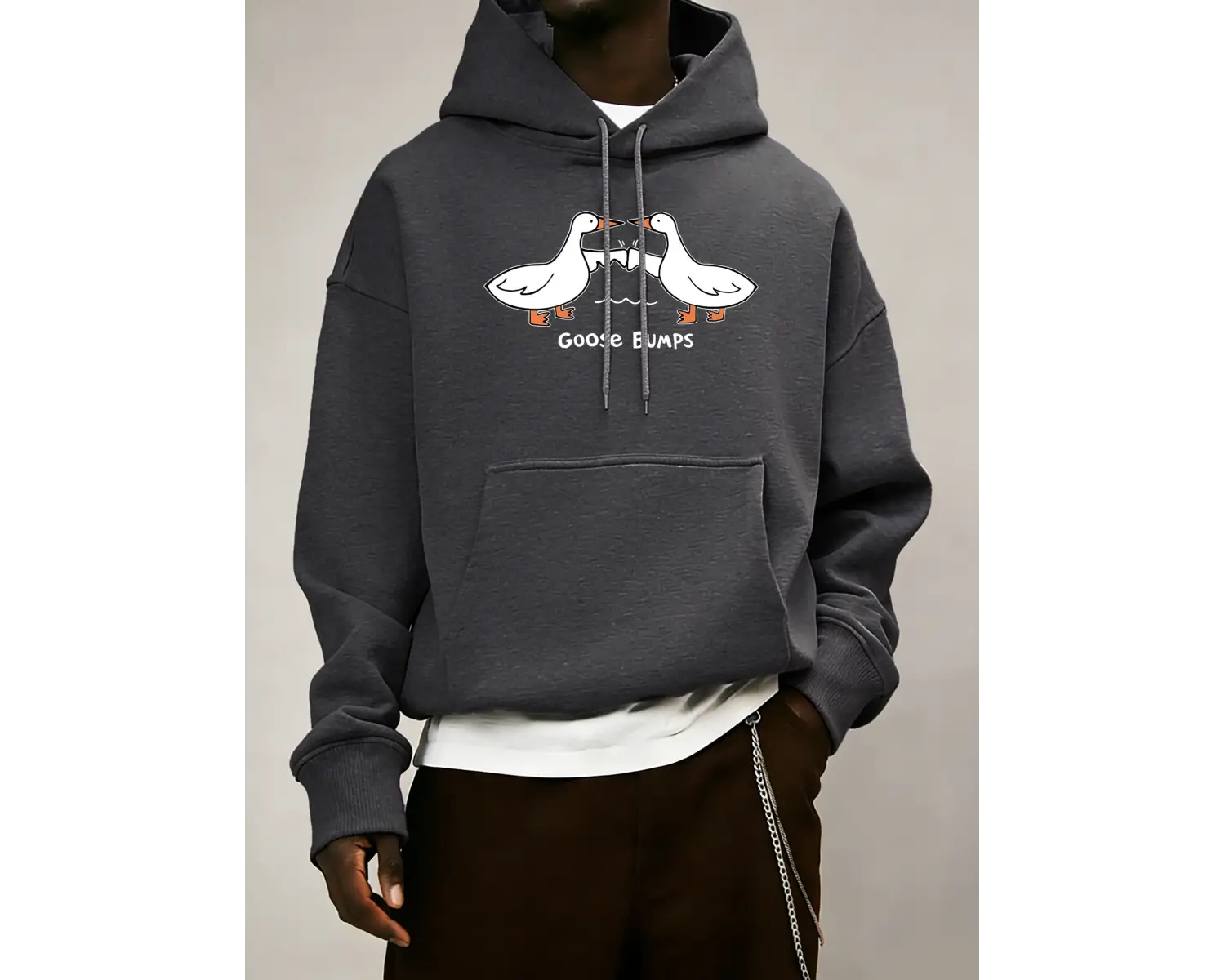 Good Bumps Ducks Baskılı Erkekler Sonbahar Kapüşonlular Cep Trendy Tişörtü Rahat Hip Hop Uzun