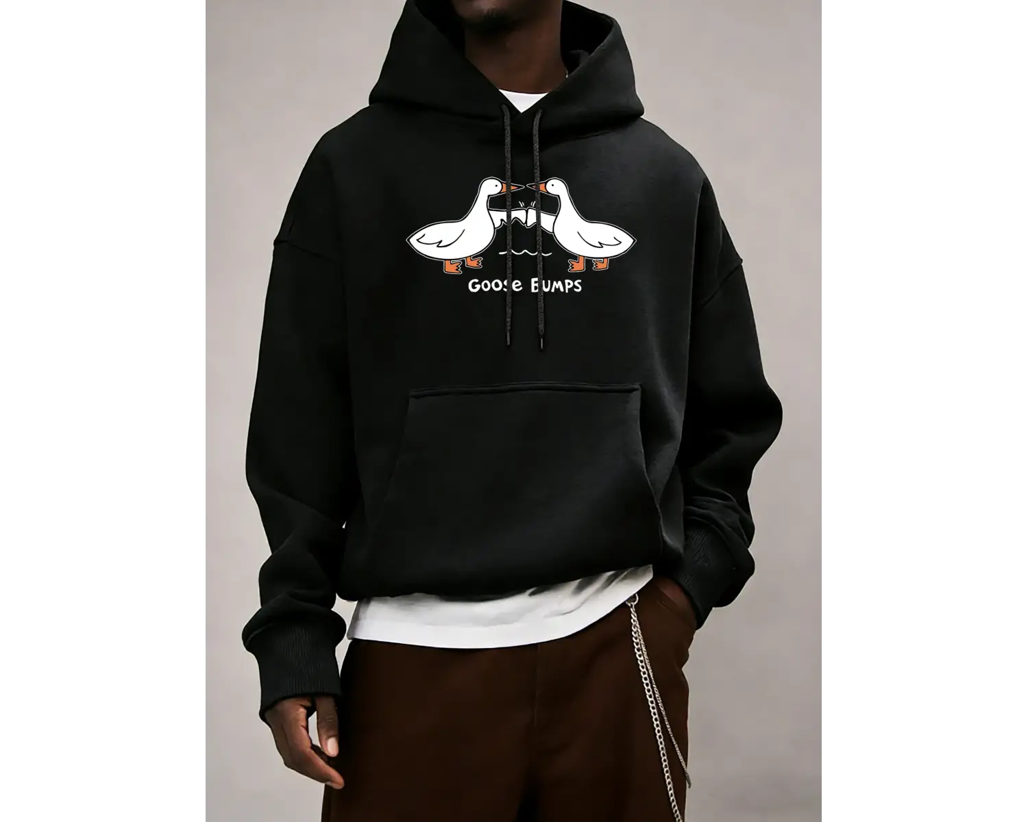 Good Bumps Ducks Baskılı Erkekler Sonbahar Kapüşonlular Cep Trendy Tişörtü Rahat Hip Hop Uzun