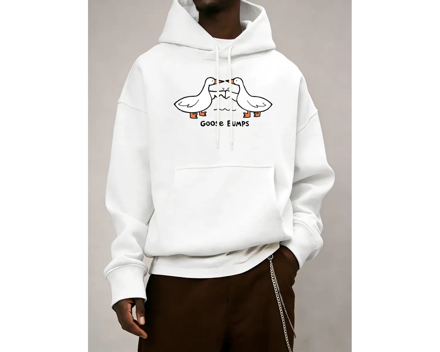 Good Bumps Ducks Baskılı Erkekler Sonbahar Kapüşonlular Cep Trendy Tişörtü Rahat Hip Hop Uzun