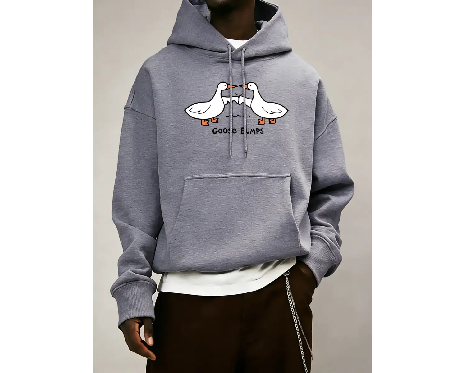 Good Bumps Ducks Baskılı Erkekler Sonbahar Kapüşonlular Cep Trendy Tişörtü Rahat Hip Hop Uzun