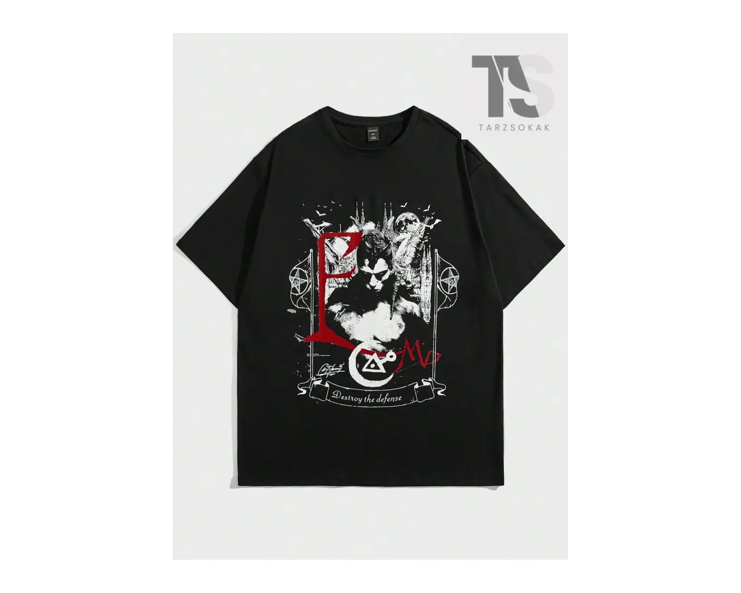 Goth Erkek Figürlü ve Harfli Grafik Tişört