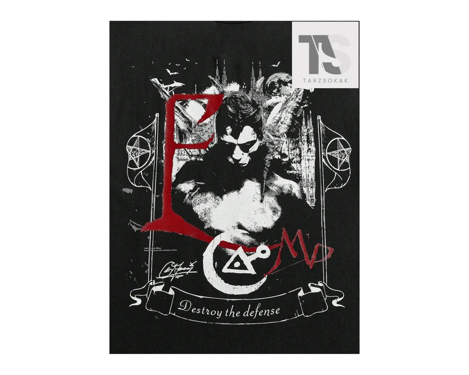 Goth Erkek Figürlü ve Harfli Grafik Tişört