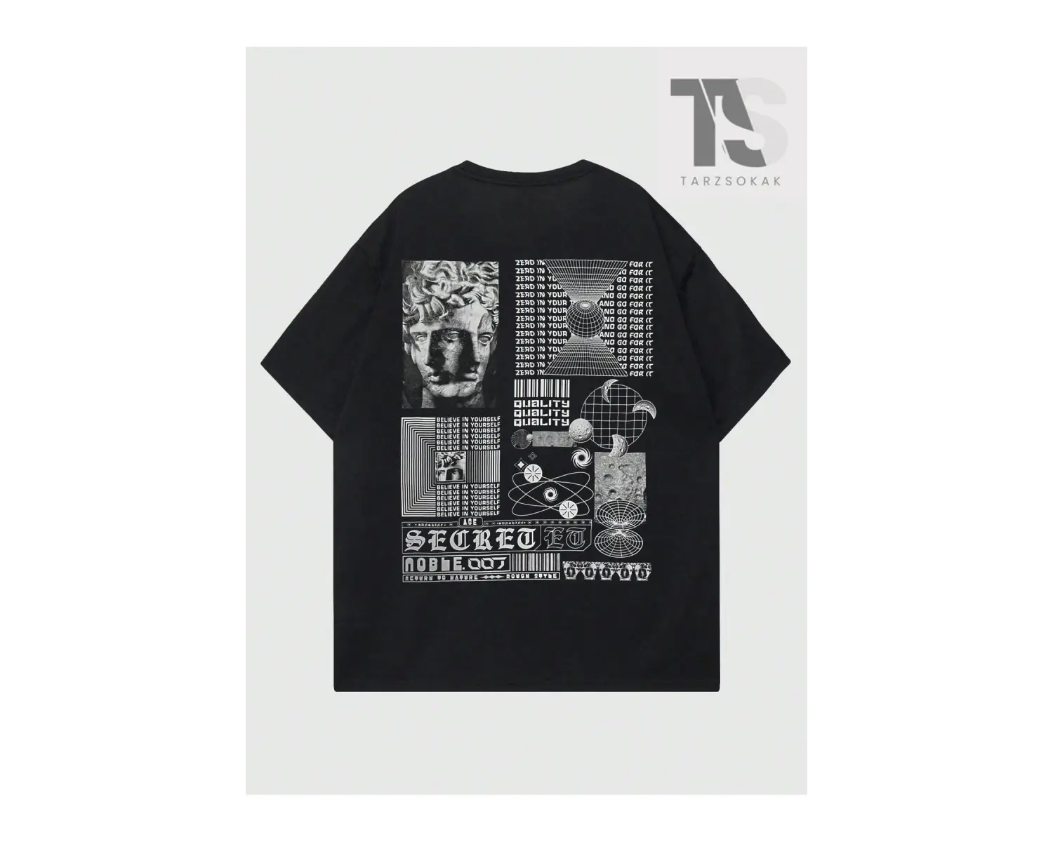 Goth Erkek Geometrik Baskılı Yuvarlak Yaka T-Shirt