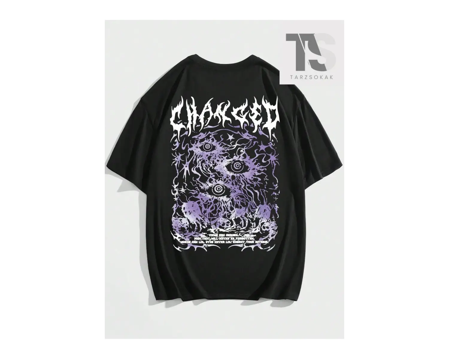 Goth Erkek Göz Kafatası ve Harf Grafikli Tişört